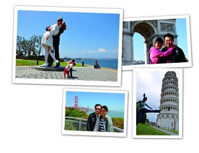  李蕴影和孙懋平夫妻俩在法国、美国、意大利等地留影。      照片由李蕴影提供